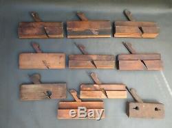 Job lot of 20 old wooden moulding planes vintage woodworking tools