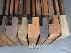 Job lot of 40 old wooden moulding & rebate planes vintage woodworking tools