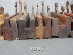 Job lot of 40 old wooden moulding & rebate planes vintage woodworking tools