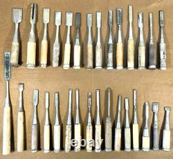 Junk Japanese Nomi Hammering Chisel 30Set Carpentry Woodworking Tools USED F/S