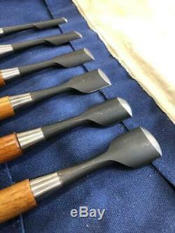 Konobu 6 Pcs Round Japanese Vintage Woodworking Carpentry Tool Chisel Nomi Used