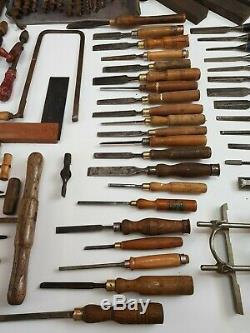 Large Joblot Of 100+ Old Vintage Woodworking Tools Planes Chisels Augers