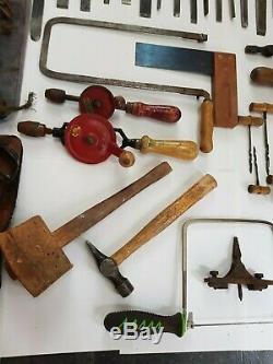 Large Joblot Of 100+ Old Vintage Woodworking Tools Planes Chisels Augers
