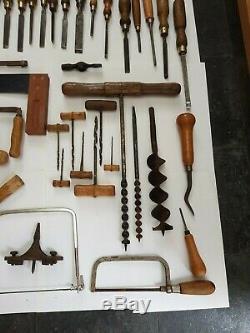Large Joblot Of 100+ Old Vintage Woodworking Tools Planes Chisels Augers