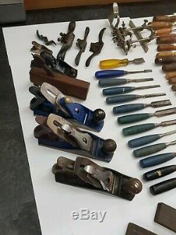 Large Joblot Of 100+ Old Vintage Woodworking Tools Planes Chisels Augers