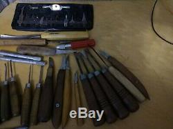 Large Lot of WOOD CARVING Tools Knives- Two Cherries, Warren, Harmen, KST & More