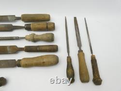 Lot Antique Nicholson Woodworking Carpentry Hand Tools Files Homemade Handles