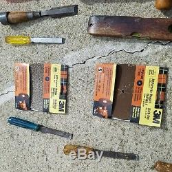 Lot Antique Wood Working Tools Vintage Files Rulers YANKEE Mohawk Hand Drill NOS