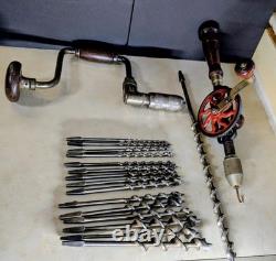 Lot Millers Falls Red No 2 Drill No 732 Holdall Brace 16 Auger Bits Woodworking