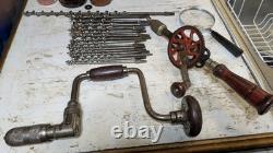 Lot Millers Falls Red No 2 Drill No 732 Holdall Brace 16 Auger Bits Woodworking
