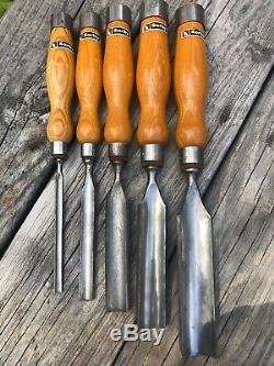 Lot Of 5 Vintage Sorby Gouge Chisels Lathe Woodworking Excellent Condition