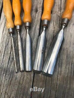 Lot Of 5 Vintage Sorby Gouge Chisels Lathe Woodworking Excellent Condition