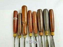 Lot Of 8 Vintage Wood Carving Tools. A Good Set. Good Makers. Uk Steel Hardwood