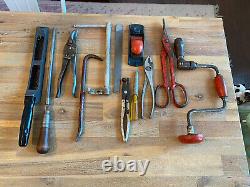 Lot Of Vintage Woodworking Hand Tools Antique Drill Trimmers File Stanley