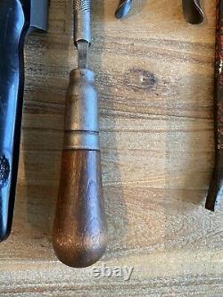 Lot Of Vintage Woodworking Hand Tools Antique Drill Trimmers File Stanley