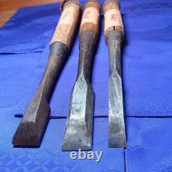 Lot of 3 Japanese Nomi Chisels 25mm 15mm Old Carpenter Woodworking Tools