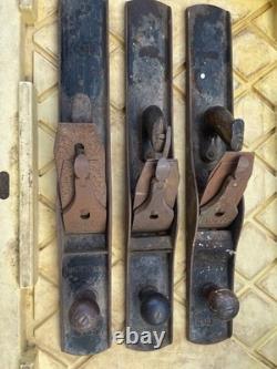 Lot of 3 Vintage Stanley Bailey USA No. 7 Wood Working Plane (2)corrugated (1)