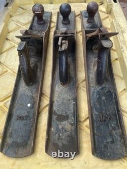 Lot of 3 Vintage Stanley Bailey USA No. 7 Wood Working Plane (2)corrugated (1)