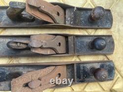 Lot of 3 Vintage Stanley Bailey USA No. 7 Wood Working Plane (2)corrugated (1)