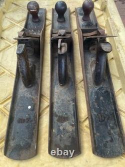 Lot of 3 Vintage Stanley Bailey USA No. 7 Wood Working Plane (2)corrugated (1)
