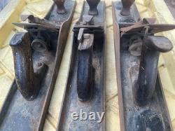 Lot of 3 Vintage Stanley Bailey USA No. 7 Wood Working Plane (2)corrugated (1)