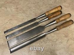 Lot of 4 Vintage Buck Bros. Woodworking Chisels -Firmer Bevel & Gouge Cast Steel