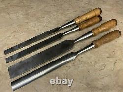 Lot of 4 Vintage Buck Bros. Woodworking Chisels -Firmer Bevel & Gouge Cast Steel