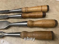 Lot of 4 Vintage Buck Bros. Woodworking Chisels -Firmer Bevel & Gouge Cast Steel