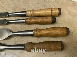 Lot of 4 Vintage Buck Bros. Woodworking Chisels -Firmer Bevel & Gouge Cast Steel