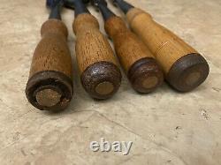 Lot of 4 Vintage Buck Bros. Woodworking Chisels -Firmer Bevel & Gouge Cast Steel