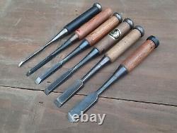 Lot of 6 Japanese Firmer Chisels Woodworking Tools