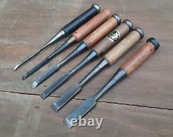 Lot of 6 Japanese Firmer Chisels Woodworking Tools