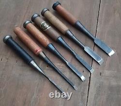 Lot of 6 Japanese Firmer Chisels Woodworking Tools