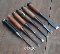 Lot of 6 Japanese Firmer Chisels Woodworking Tools