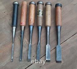 Lot of 6 Japanese Firmer Chisels Woodworking Tools