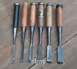 Lot of 6 Japanese Firmer Chisels Woodworking Tools