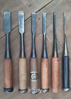 Lot of 6 Japanese Firmer Chisels Woodworking Tools