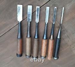 Lot of 6 Japanese Firmer Chisels Woodworking Tools