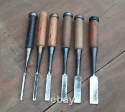 Lot of 6 Japanese Firmer Chisels Woodworking Tools