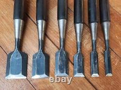 Lot of 6 Vintage Japanese Bevel Edge Chisels Rosewood handle Woodworking Tools