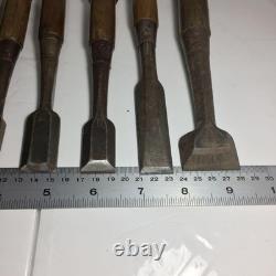 Lot of 8 Japanese Chisels Nomi Set Carpenter Woodworking Tools Used As Is