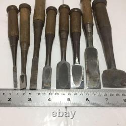 Lot of 8 Japanese Chisels Nomi Set Carpenter Woodworking Tools Used As Is