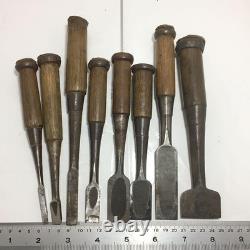 Lot of 8 Japanese Chisels Nomi Set Carpenter Woodworking Tools Used As Is