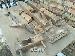 Lot x 10 Antique Coffin Plane Lot Woodworking Tool Carpenter Vintage Decor