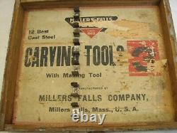 Millers Falls Set #3 12 Fine Wood Chip Carving Chisels Woodworking Tools withBox