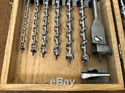 Minty Irwin Auger Drill Bit Tool Set Borchest Wood Case Woodwork 14 Bits