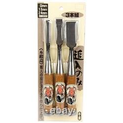 NOMI Chisel Japanese Carpentry Woodworking Tool 9 15 24mm Set Lot of 3