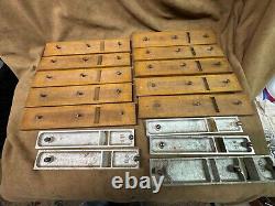 Odd set of 15 woodworking plane soles 10 wooden 5 cast aluminum most are radius