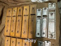 Odd set of 15 woodworking plane soles 10 wooden 5 cast aluminum most are radius