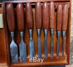PINNACLE 8 pc BENCH CHISEL SET Wood Working Tools Wooden Handle withBox -C40